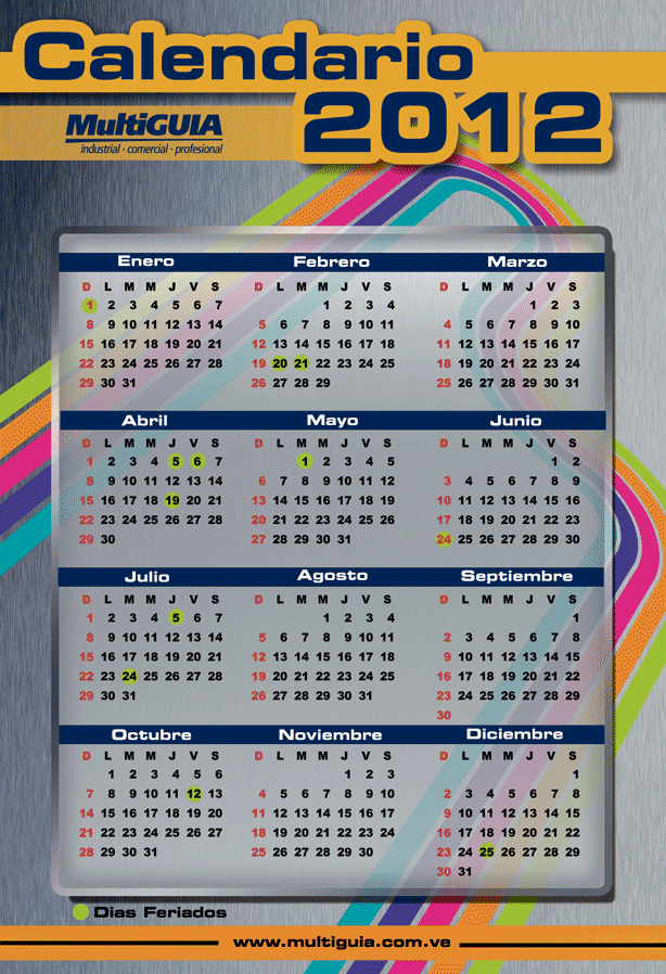 Calendario 2012 Feriados Nacionales Venezuela